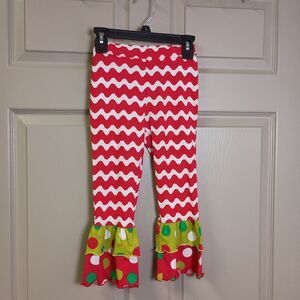 J. Khaki Kids Girls Pants Ruffle Hem Size 4T Red White Polka Dot Stripe Pull On